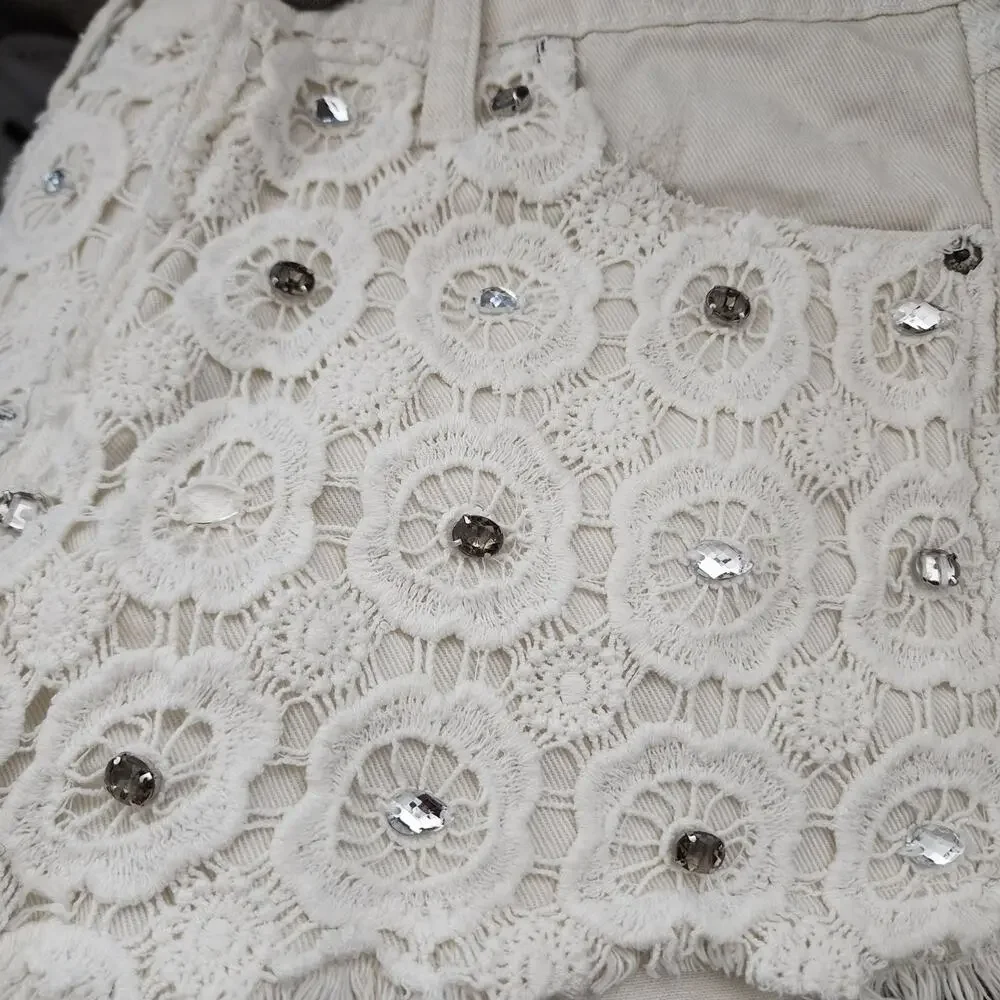 Free People Crochet Applique Rhinestone Cutoff Shorts - Picture 5 of 9